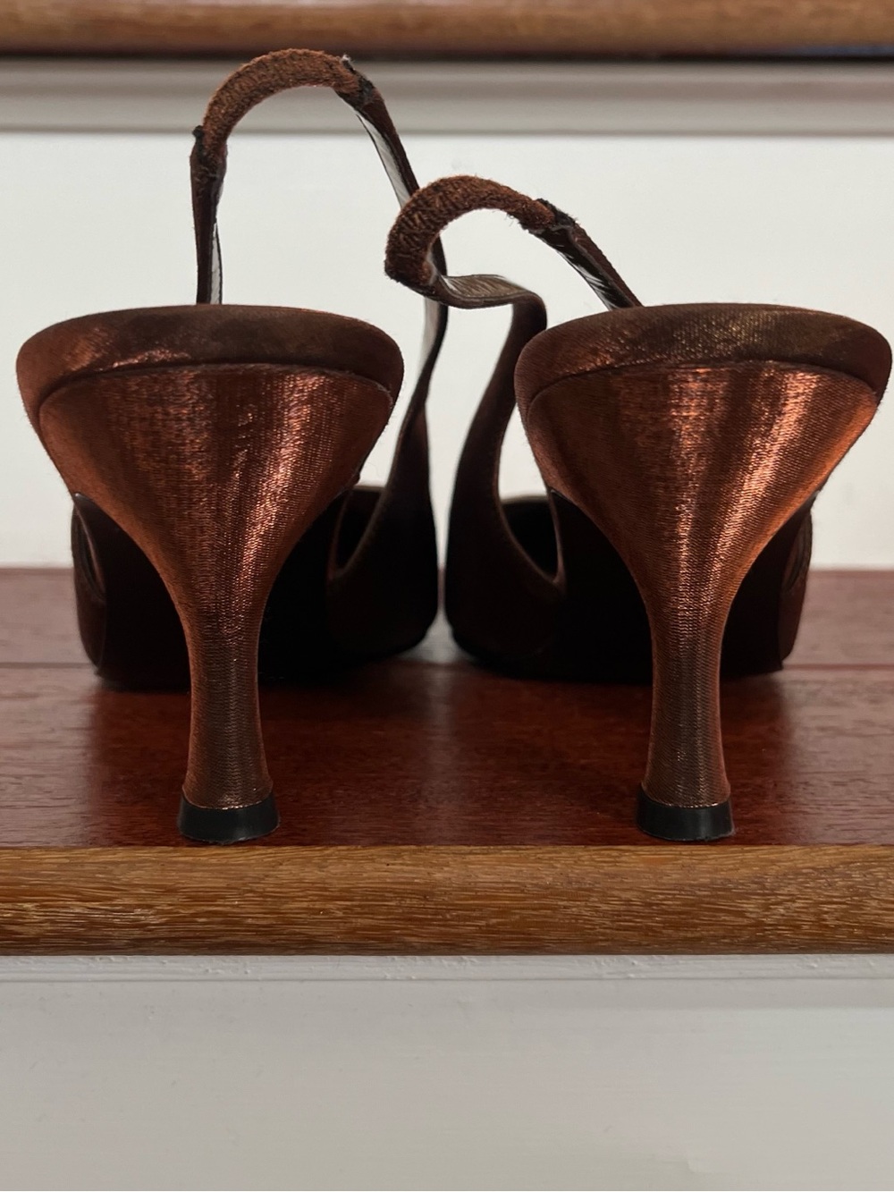Nina Bronze Embellished Pointy Satin Slingback Heels NWT & Dustbag - Picture 6 of 11